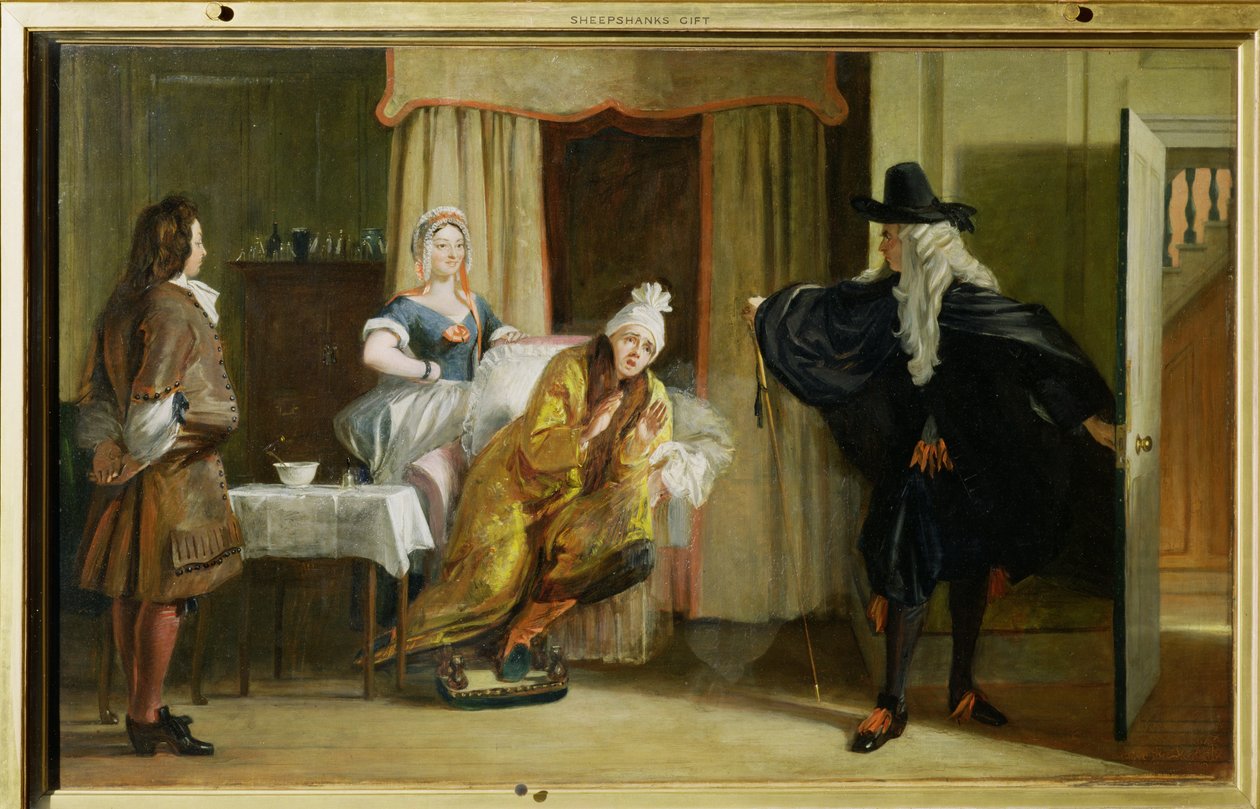Scen ur "Le Malade Imaginaire" av Moliere (1622-73) av Charles Robert Leslie