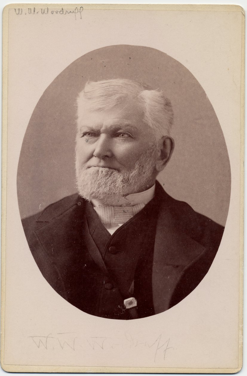 Wilford Woodruff (1807-98), 4:e presidenten för Jesu Kristi Kyrka av Sista Dagars Heliga, eller mormoner (albumintryck) av Charles Roscoe Savage