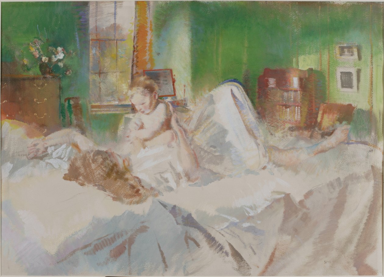 Spel (färg och blyertspenna på papper (klistrat på kort)) av Charles Sims