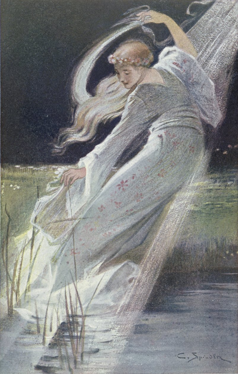 The White Lady of the River Fecht, illustration från Legends of Alsace av Georges Spetz, 1905 av Charles Spindler