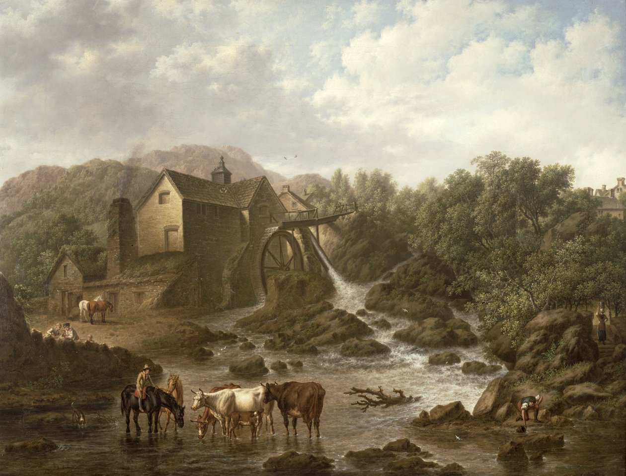 Flodscen med Overshot Mill, 1833 av Charles Towne