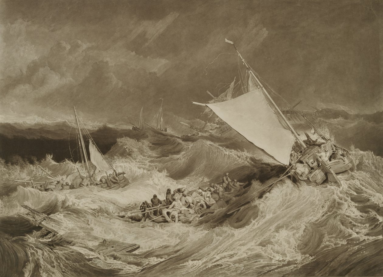 Ett skeppsvrak, 1806 (mezzotint med grafit och wc) av Charles Yardley Turner