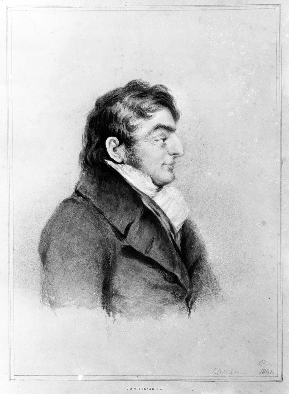 Porträtt av Joseph Mallord William Turner, 1841 (krita, tvätt och penna på papper) av Charles Yardley Turner