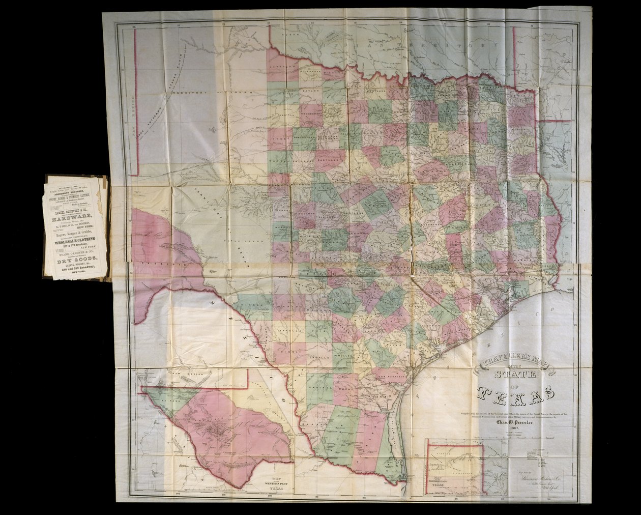 Presslers Map of Texas, 1867 (litografi, i bokform) av Charles W. Pressler