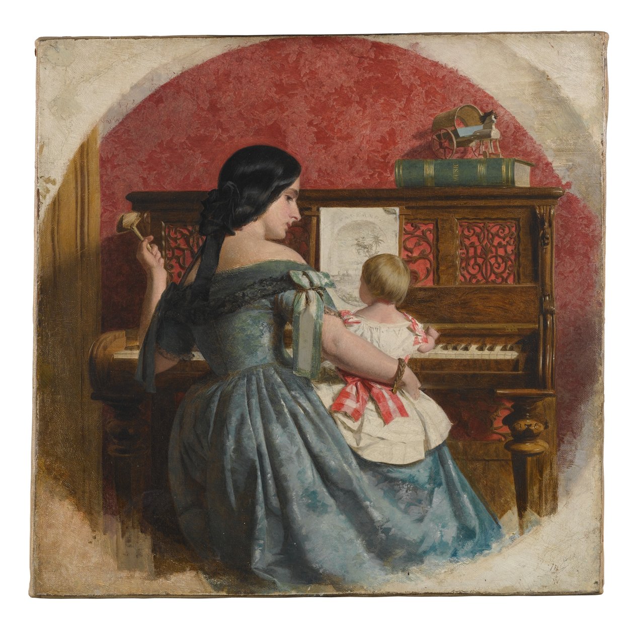Inrikesinteriör med en mor och ett barn vid ett piano, c.1860 av Charles West Cope