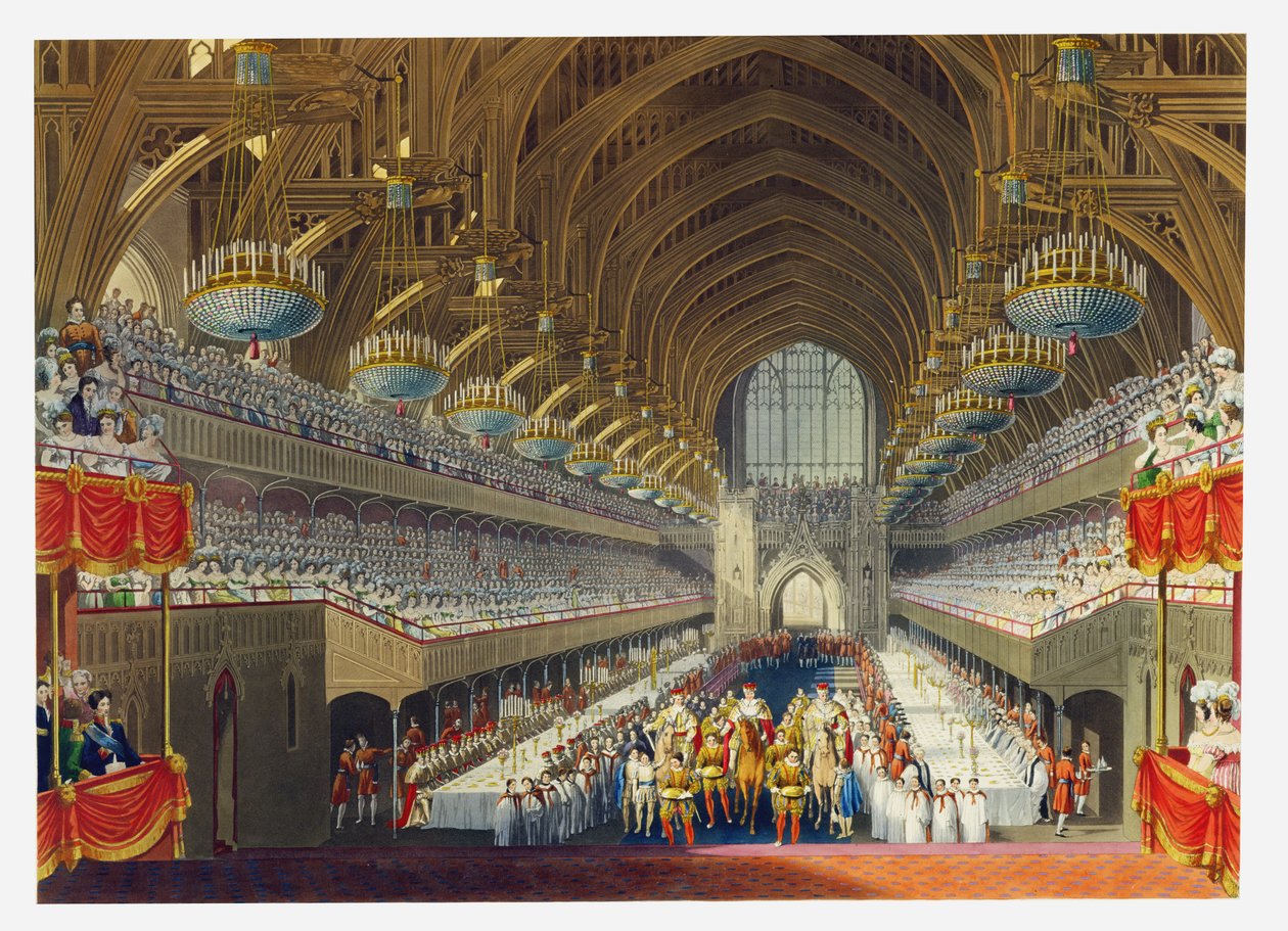 The Royal Banquet, First Course, från ett album som firar kröningen av kung George IV (1762-1830) 19 juli 1821, graverad av William James Bennett (1787-1844) publicerad 1824 av Charles Wild