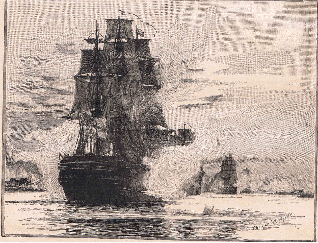 Den brittiska flottan passerar genom Dardanellerna 1807. av Charles William Wyllie