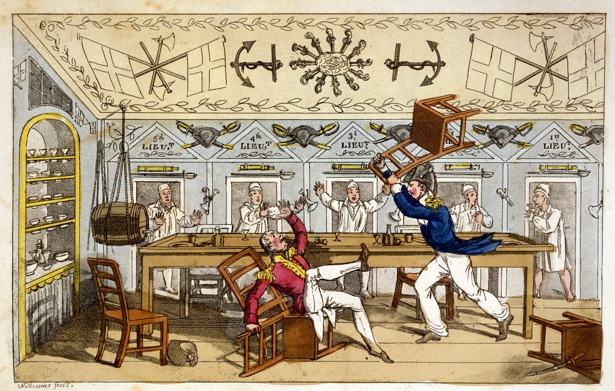 The Ward Room: Newcome och Capt. Clackett, från "The Adventures of Johnny Newcome in the Navy" av John Mitford, 1818 (handfärgad akvatint) av Charles Williams