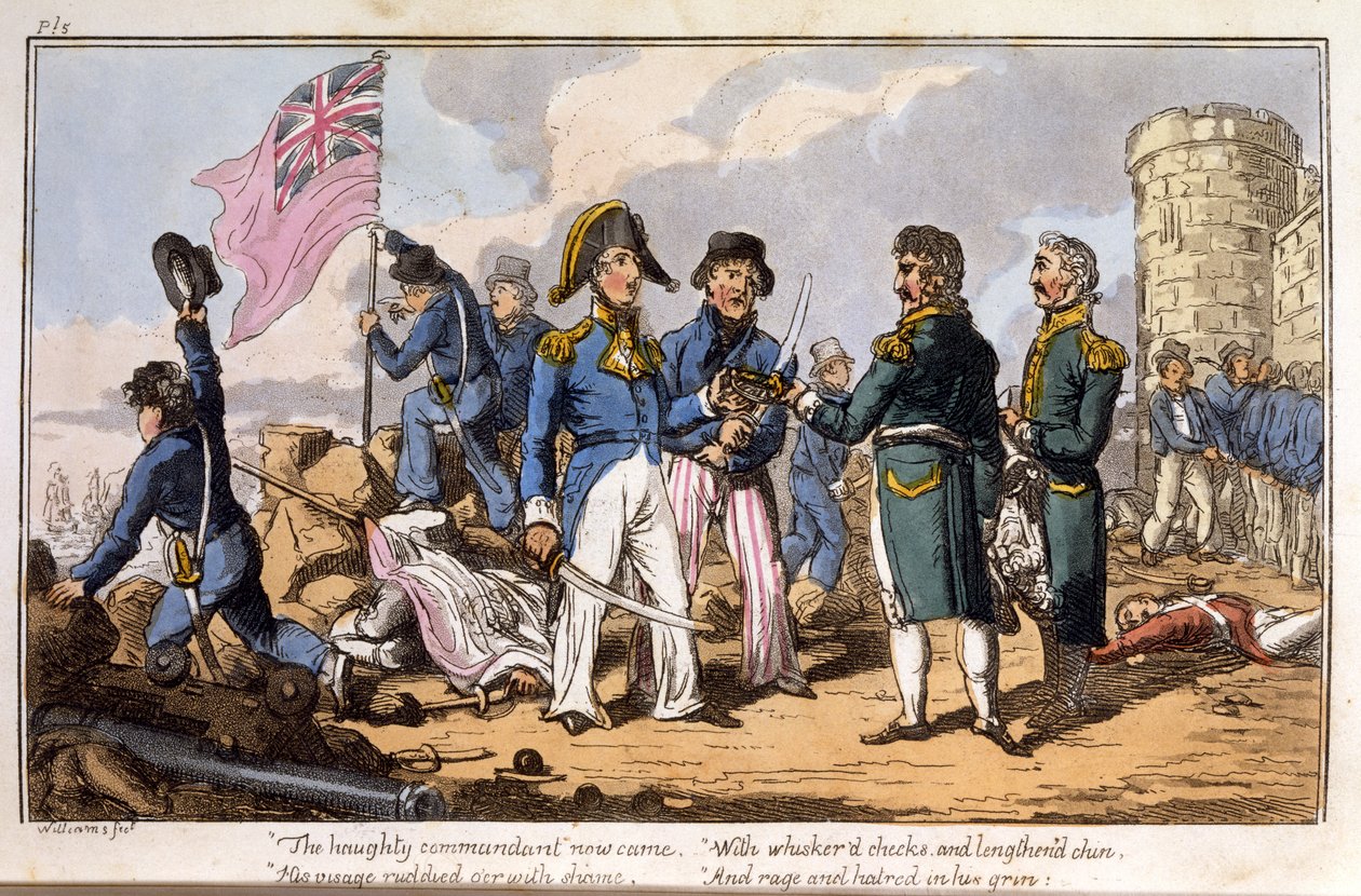 Den högmodige befälhavaren kom nu ... från The Adventures of a Post Captain, av en sjöofficer, pub. 1820 (handfärgad akvatint) av Charles Williams