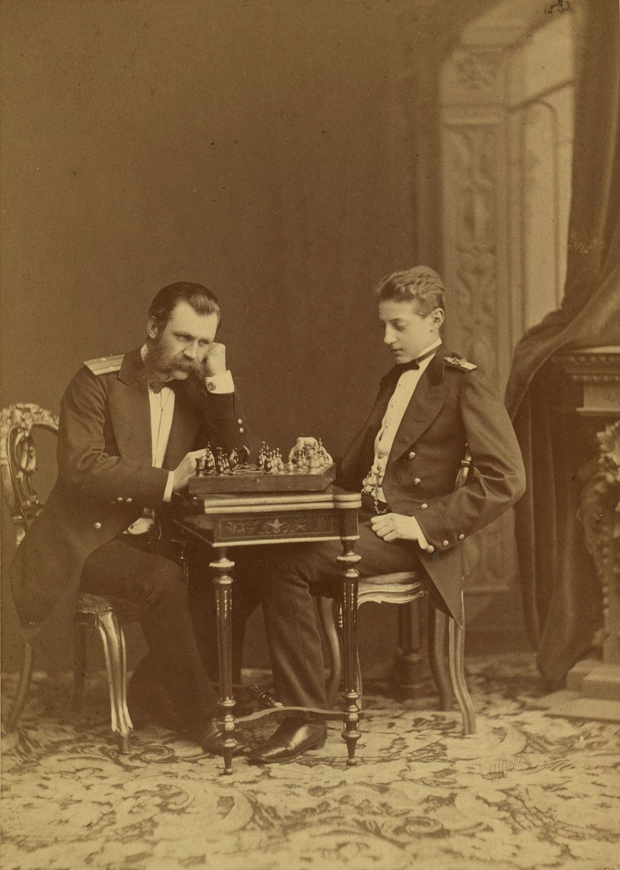 Constantin Nikolaievitch de Russie et Constantin Constantinovitch de Russie - Storhertig Konstantin Nikolajevitj av Ryssland (1827-1892) och storhertig Konstantin Konstantinovich av Ryssland (1858-1915), av Bergamasco, Charles (Karl) (1830-1896). Albumin f av Charles Bergamasco