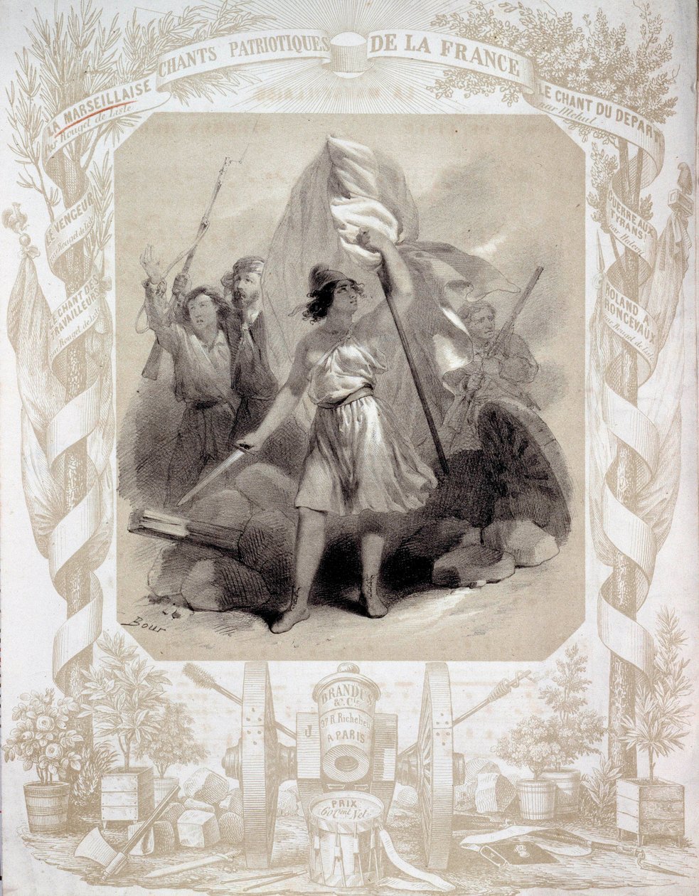 Allegori till de patriotiska sångerna i Frankrike. Teckning av Bour (1800-talet). Paris, B.N. av Charles (after) Bour