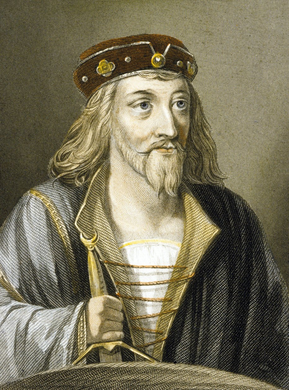 James I av Skottland (färgad gravyr) av Charles (after) Holl