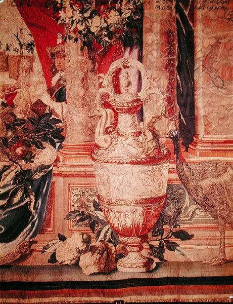 Januari månad, från gobelängserien "Les Maisons Royales", producerad i Gobelins Workshop för Ludvig XIV (gobeläng) (detalj av 391182) av Charles (after) Le Brun