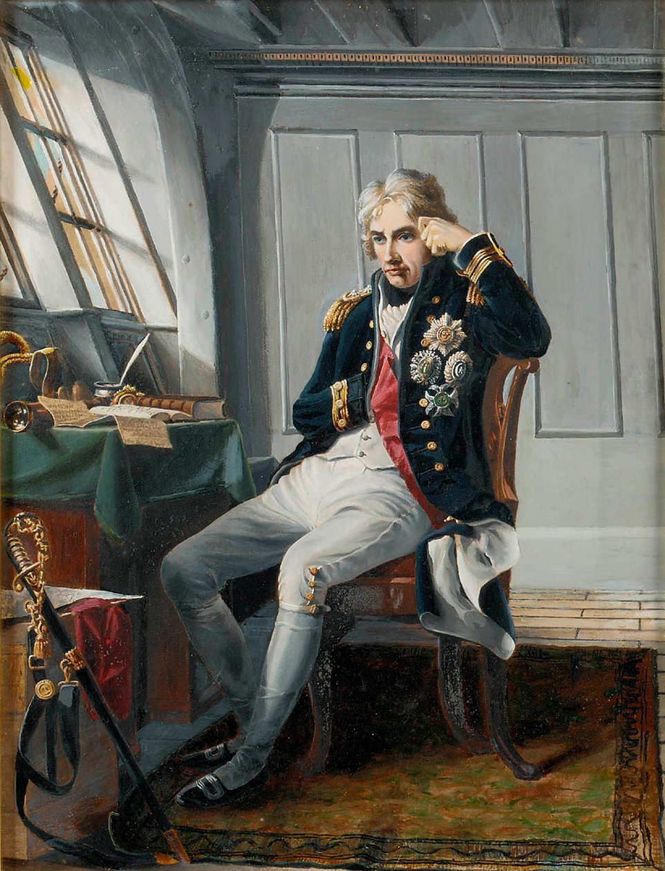 Viscount Horatio Nelson (1758-1805), före slaget vid Trafalgar, 21 oktober 1805, ca 1854 (olja på duk) av Charles (after) Lucy