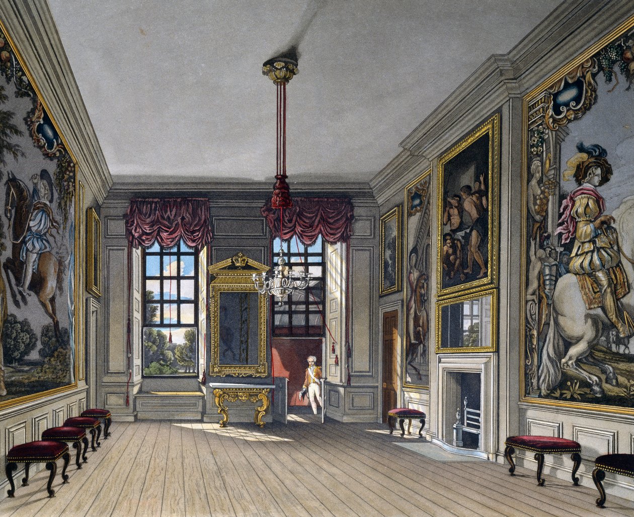 Audience Hall of Queen, Gravyr av William James Bennett (1787-1844), Baserad på design av Charles Wild (1781-1835), Från The History of the Royal Residences av Charles (after) Wild