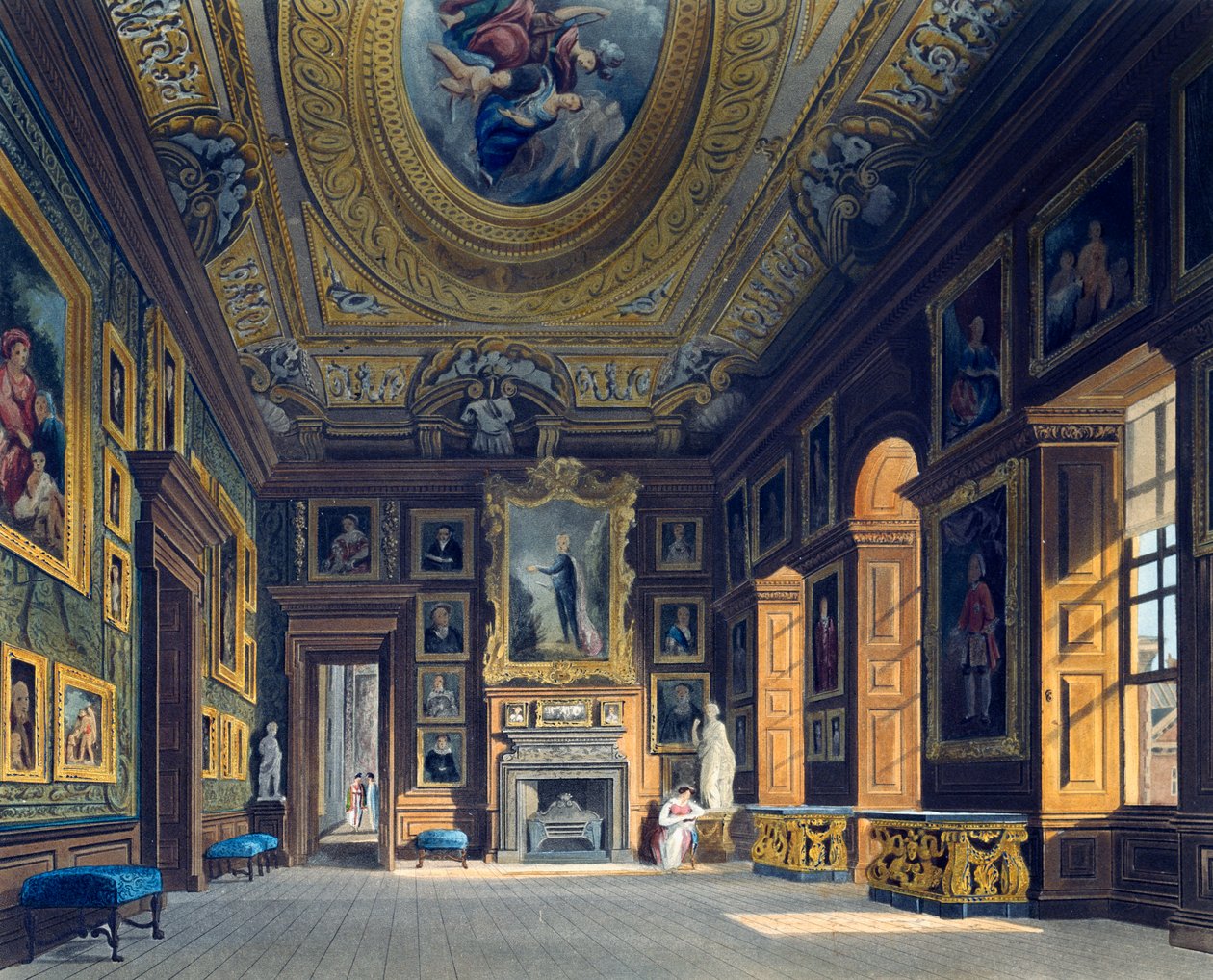 Drottning Carolines vardagsrum, gravyr av Thomas Sutherland (1785-1838), efter ritning av Charles Wild (1781-1835), ur The History of the Royal Residences. av Charles (after) Wild