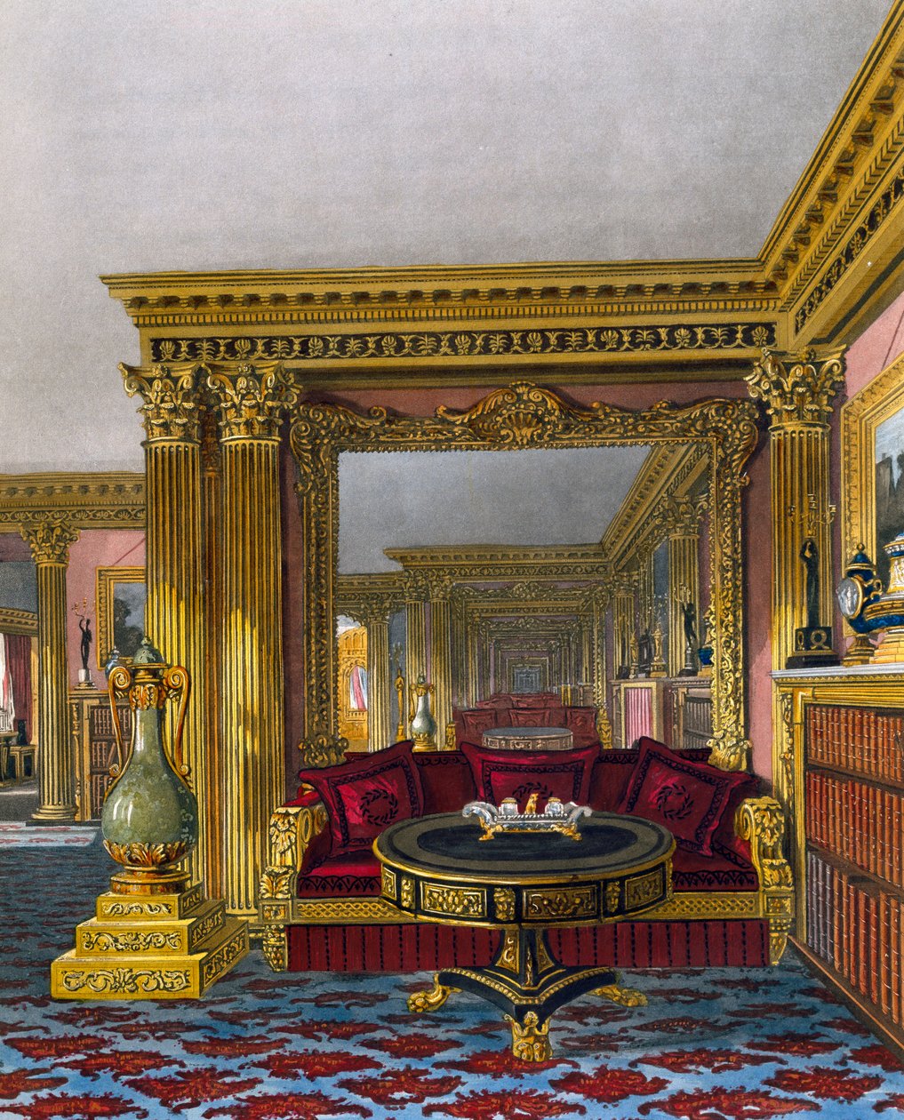 Gyldne tegnestue, gravering af William James Bennett (1787-1844), baseret på design af Charles Wild (1781-1835), fra The History of the Royal Residencesswed av Charles (after) Wild