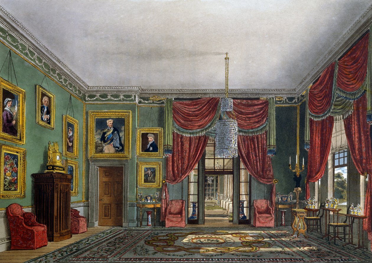 Grön paviljong, gravyr av Daniel Havell (1785-1826), Baserad på design av Charles Wild (1781-1835), Från The History of the Royal Residences av Charles (after) Wild