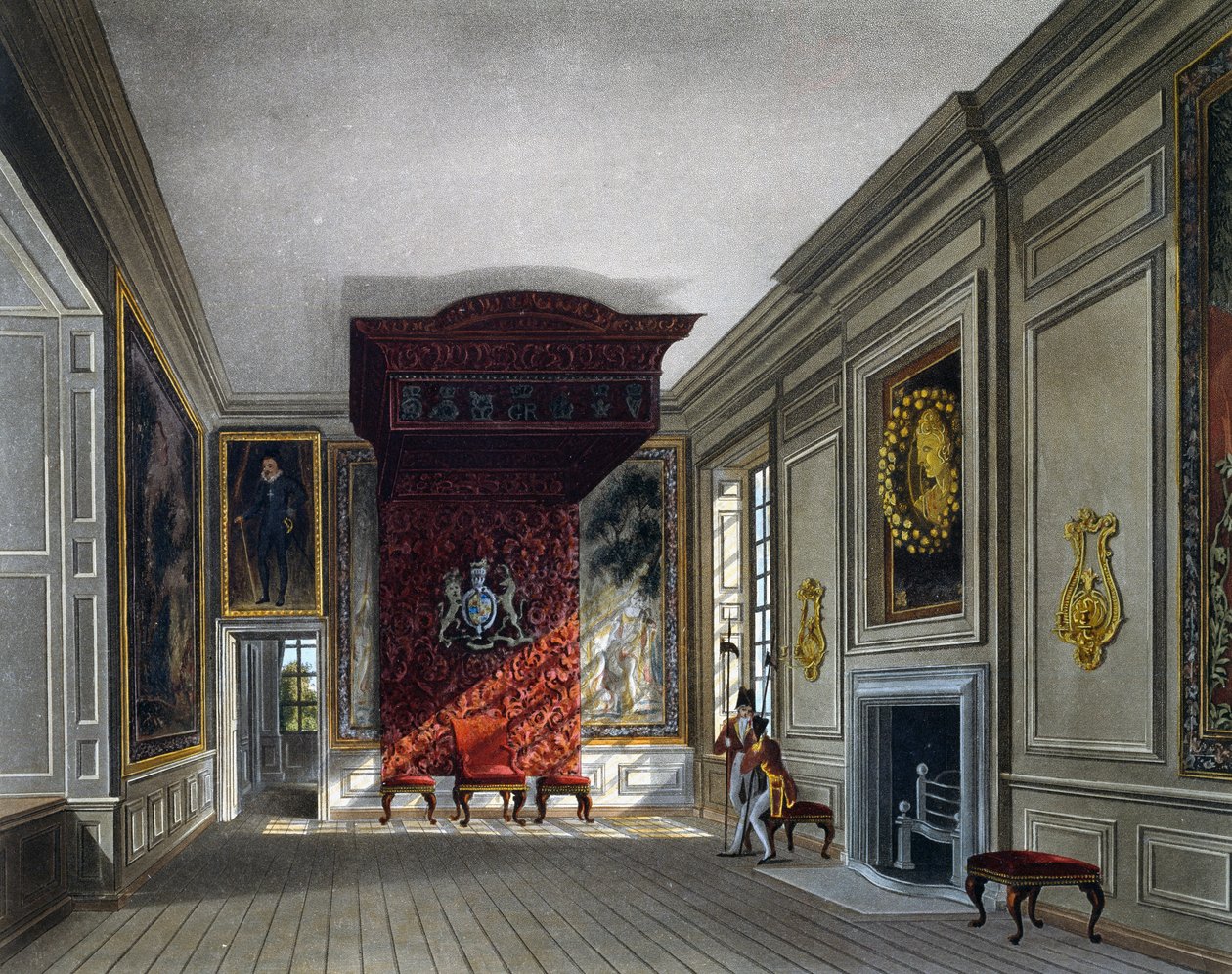 Kings mötesrum, gravyr av Thomas Sutherland (1785-1838), Baserat på design av Charles Wild (1781-1835), Från The History of the Royal Residences av Charles (after) Wild