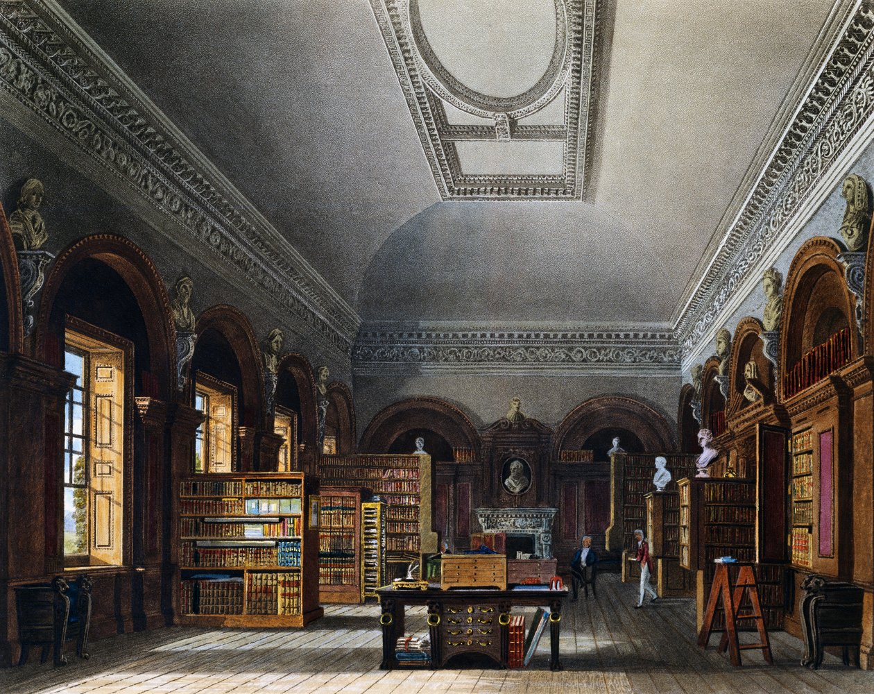 Dronningens bibliotek, Indgravering af Richard Reeve efter tegning af Charles Wild, Fra The History of the Royal Residencesswed av Charles (after) Wild