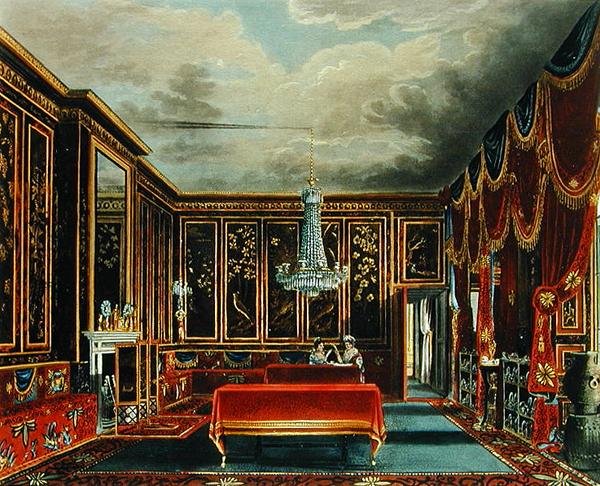 Japanrummet på Frogmore, graverat av R. Reeve, från "The History of the Royal Residences of Windsor Castle, St. James Palace, Carlton House, Kensington Palace, Hampton Court and Frogmore", utgiven av A. Dry. av Charles (after) Wild