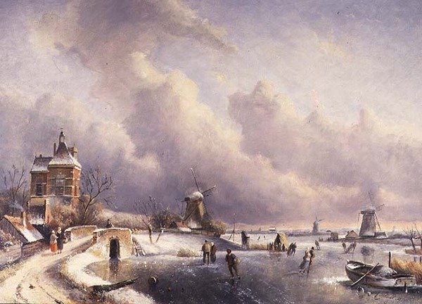 Ett vinterlandskap av Charles (circle of) Leickert