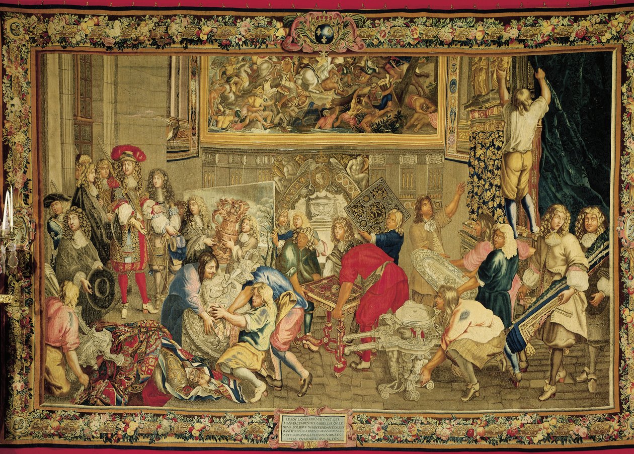 Ludvig XIV på besök i Gobelinsfabriken av Charles (studio of ) Le Brun