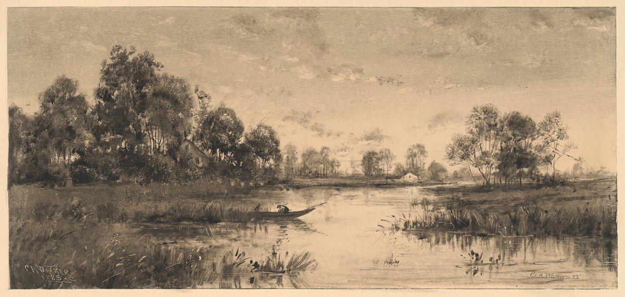 Kväll på en flod med en båtsman av Charles A. Walker