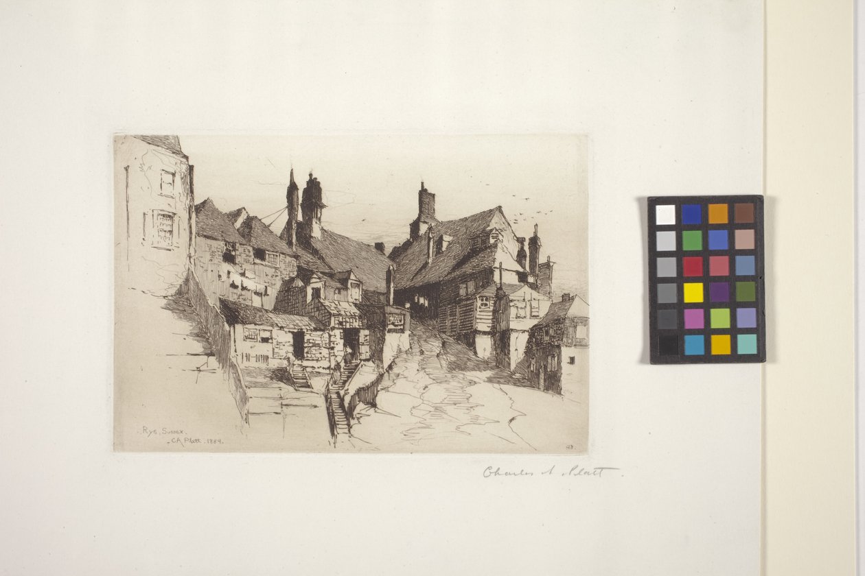 Rye, Sussex (etsning på papper) av Charles Adams Platt