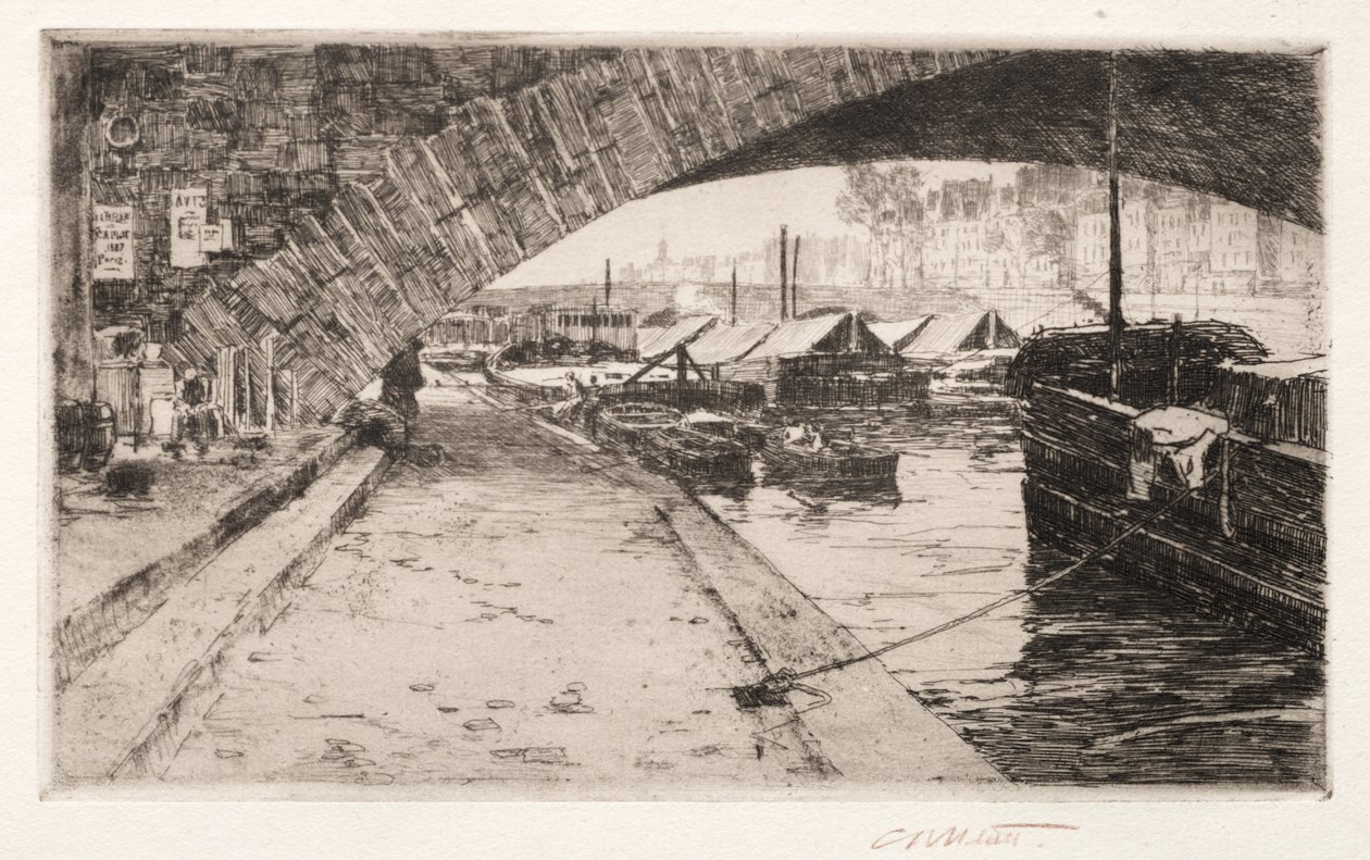 Under Pont Marie, Paris, 1887. av Charles Adams Platt