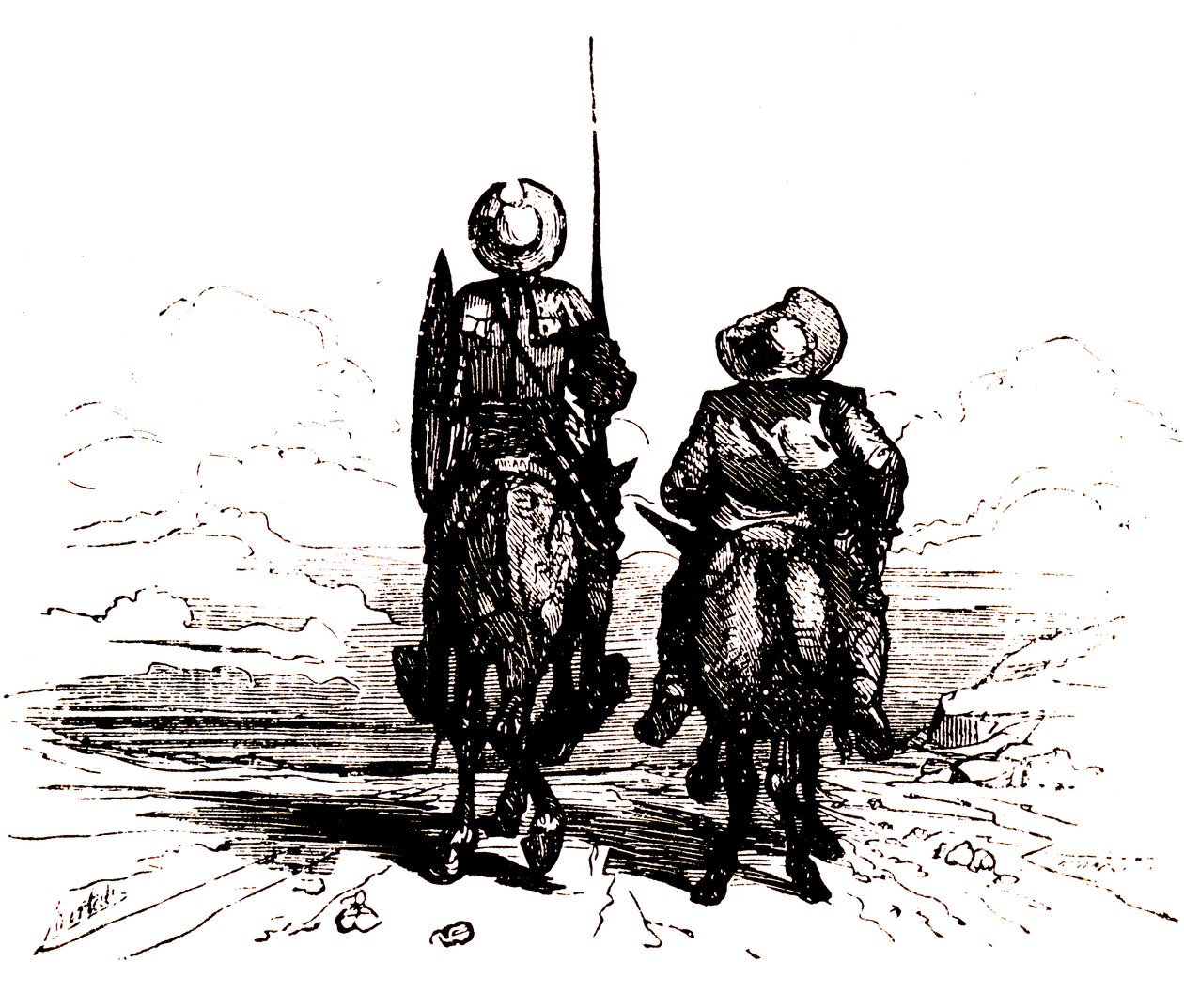 Don Quijote på sin häst, bredvid Sancho på sin åsna av Charles Albert d