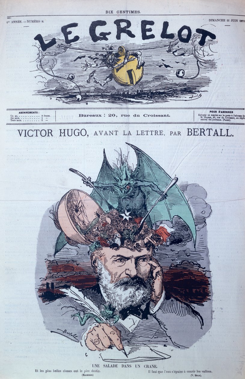"Brain Salad", karikatyr av Victor Hugo (1802-85) från omslaget till "Le Grelot", juni 1871. av Charles Albert d Arnoux Bertall