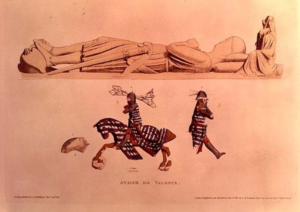 Gravbild av riddaren Aymer De Valence, Earl of Pembroke (d.1324), pub. 1811 av Charles Alfred Stothard