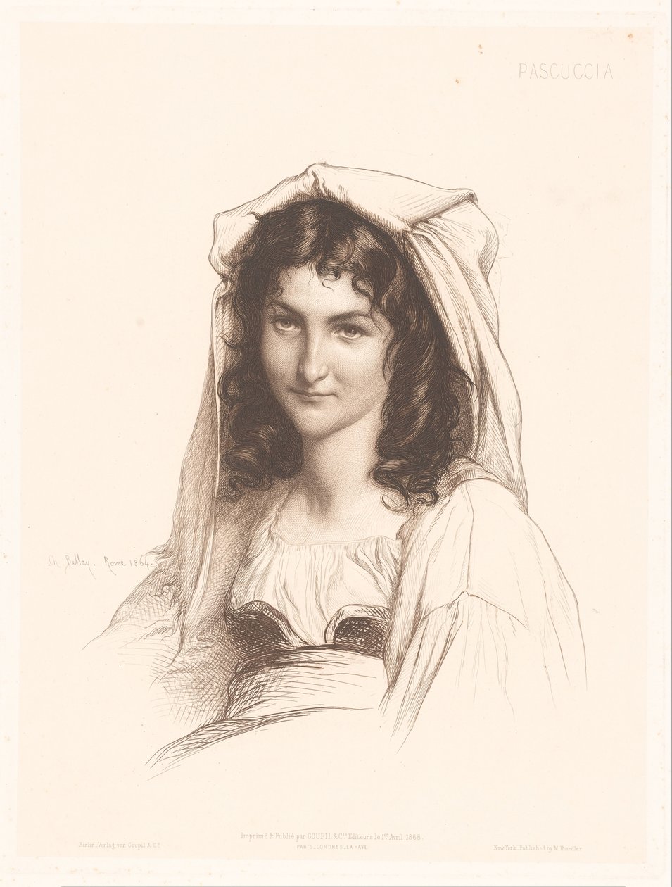Porträtt av en italiensk kvinna Pascuccia (titel på objekt) Porträtt av italienska kvinnor (serietitel) av Charles Alphonse Paul Bellay
