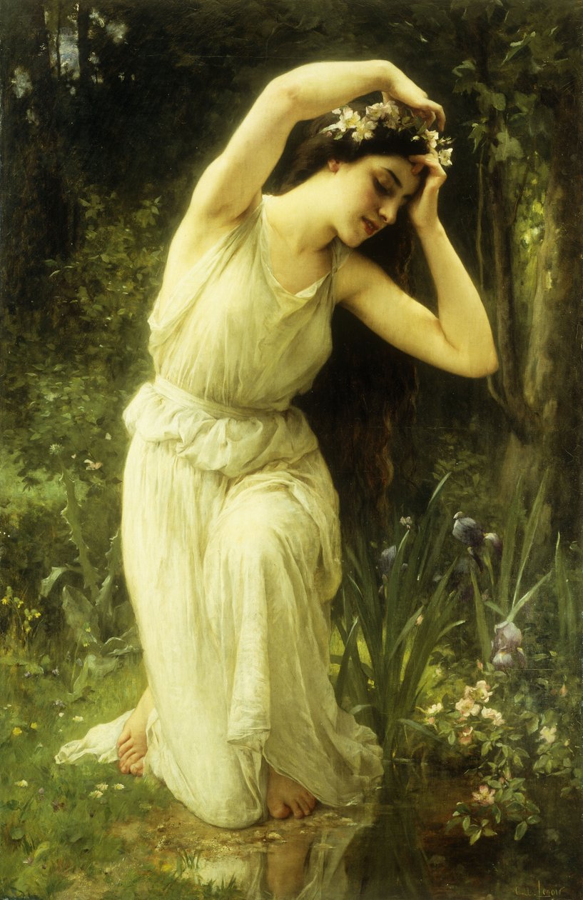 En nymf i skogen (olja på duk) av Charles Amable Lenoir