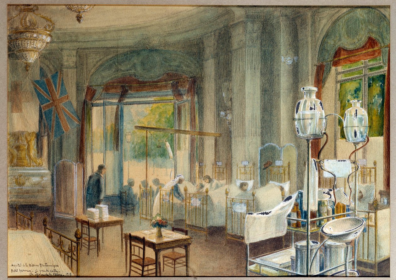 Utsikt över det stora rummet på det brittiska sjukhuset på Hotel Astoria. Målning av Charles Igunet De Villers (1881 - 1944) av Charles Andre Igounet de Villers