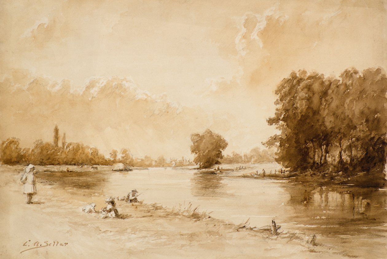 Themsen nära Kew (akvarell) av Charles Andrew Sellar