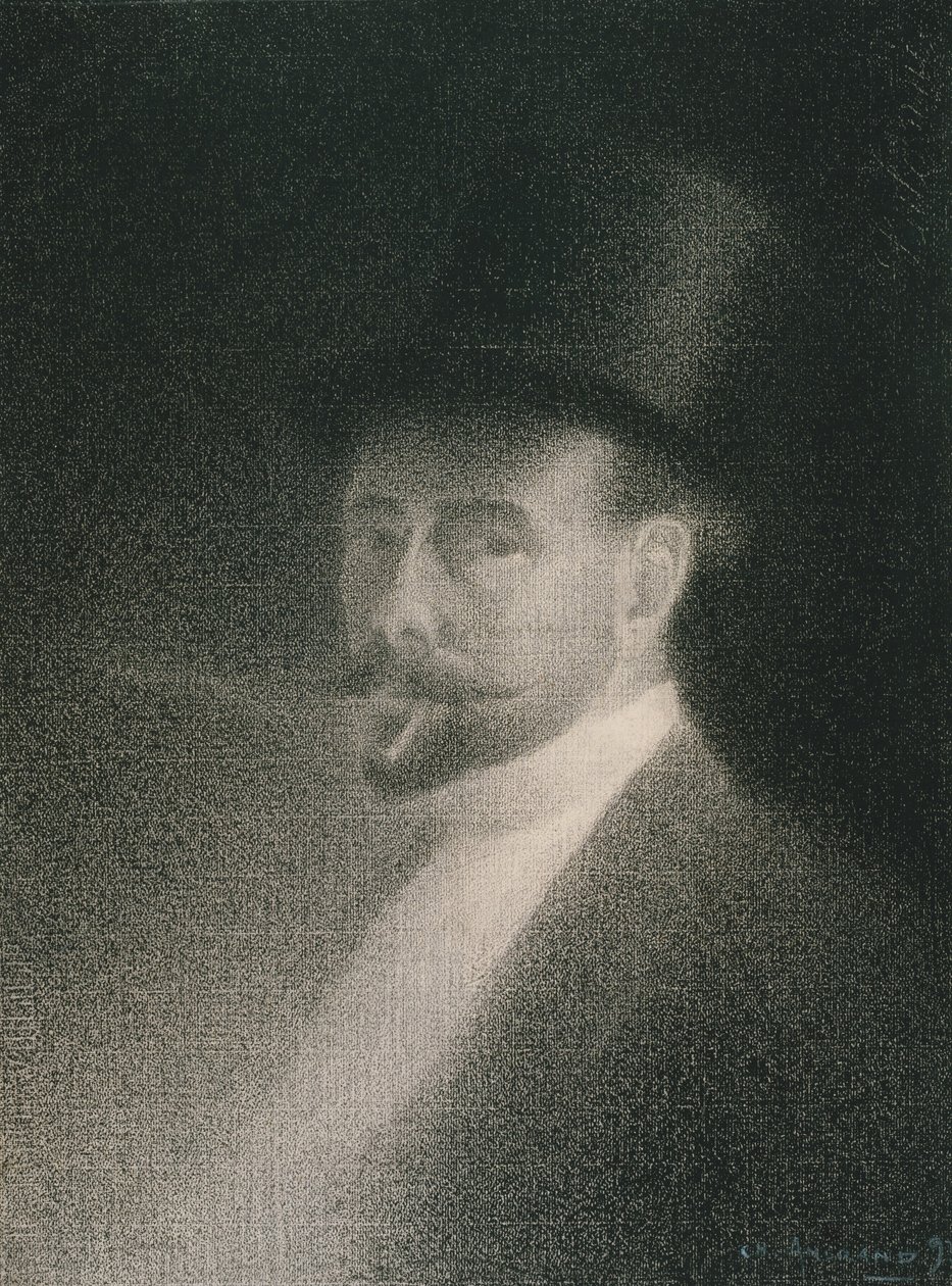 Självporträtt, 1892 (Conté krita på vitt papper ombord) av Charles Angrand
