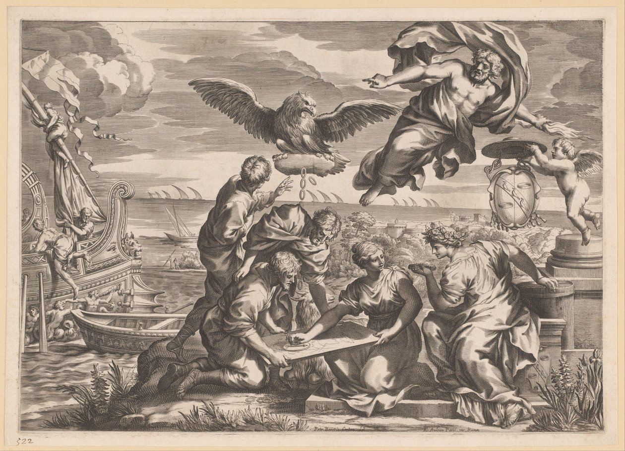 Allegori över den främmande regeln med Geografia och Jupiter av Charles Audran