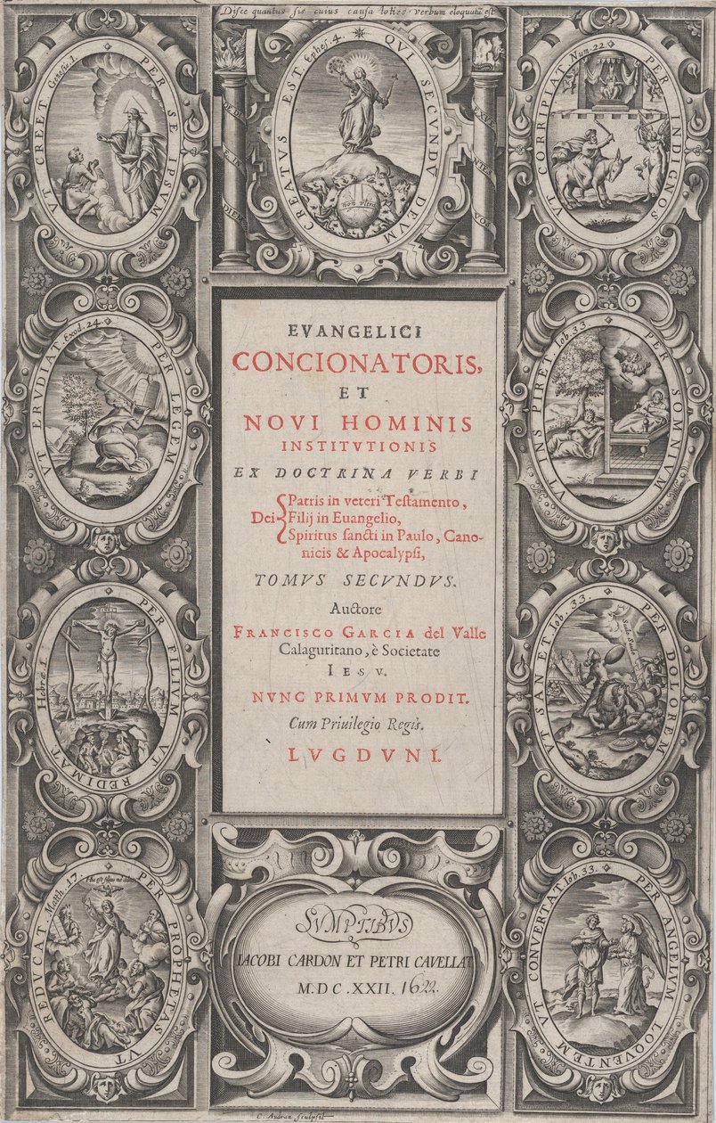 Frontispice för den evangeliska predikanten och den nya människans institution, 1622. av Charles Audran