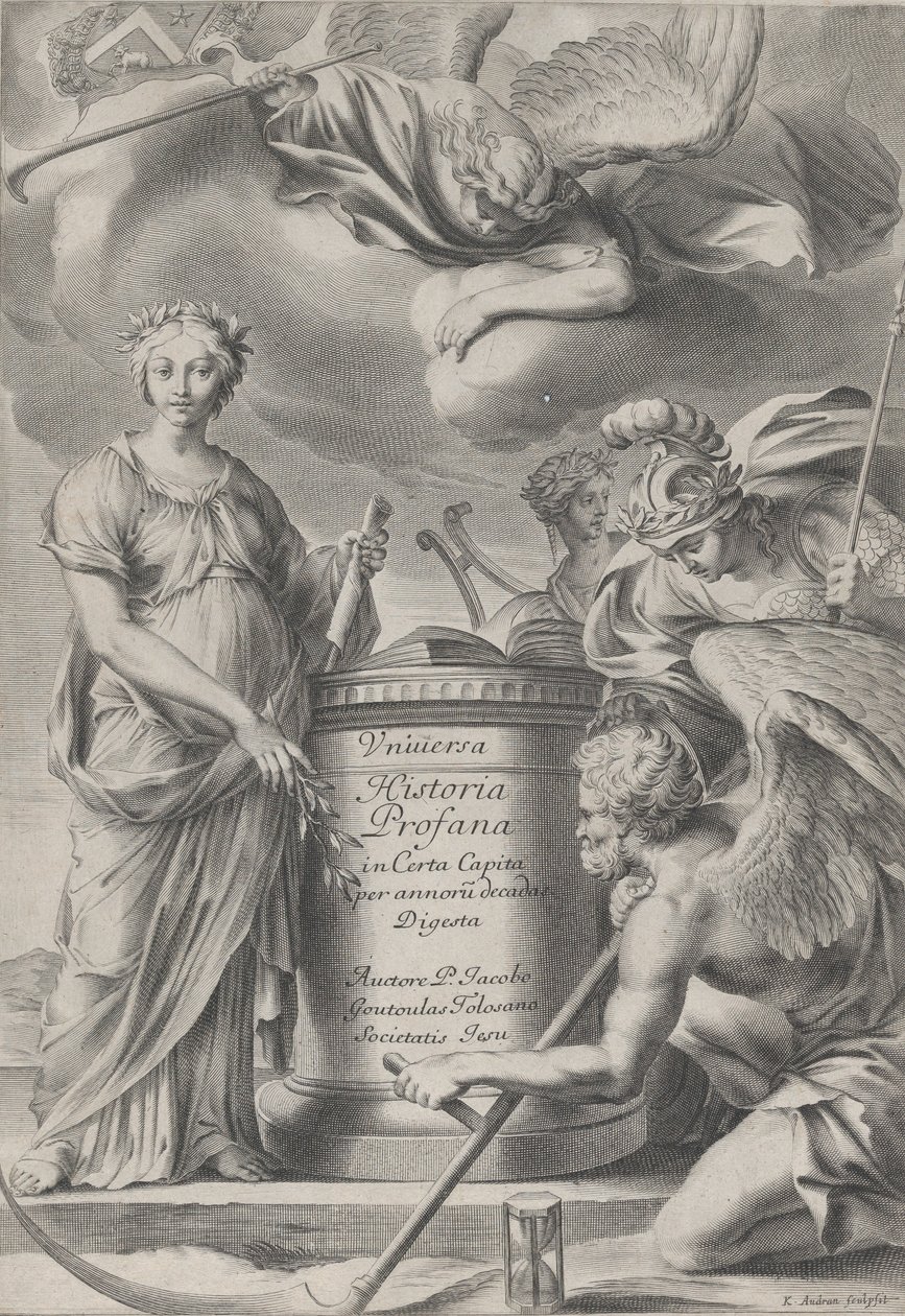 Frontispice för Vnuiersa Historia Profana, ca. 1630-70. av Charles Audran