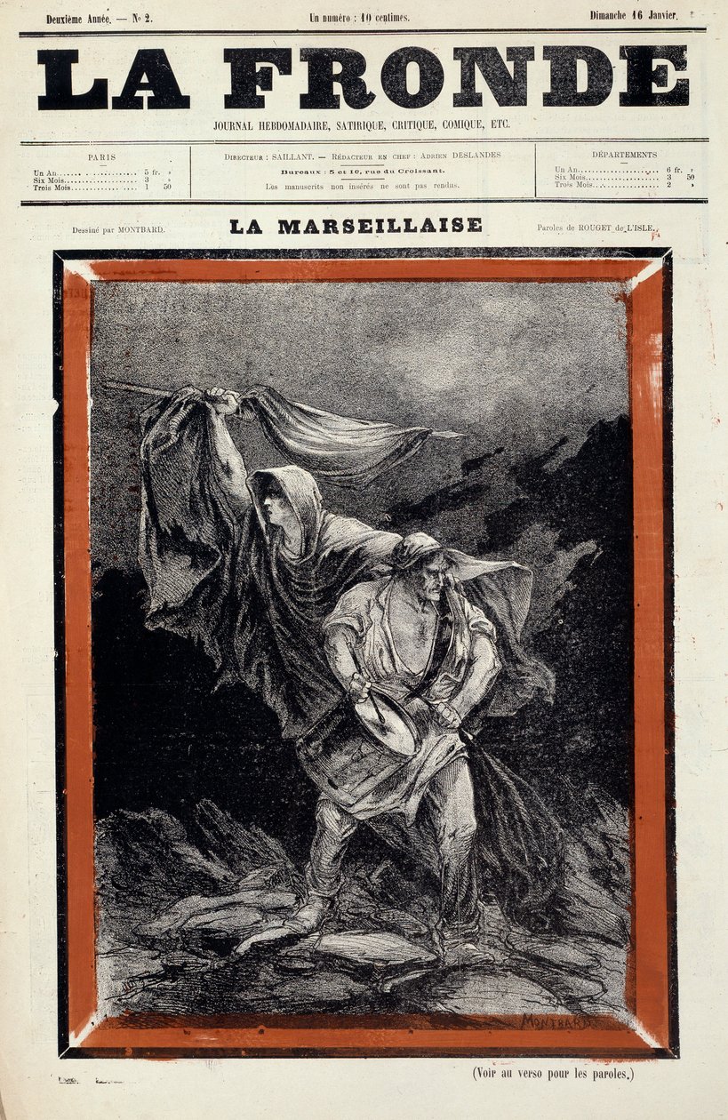 La marseillaise dessin dök upp i tidningen la sling. Gravyr av Charles Auguste Dit Montbard Loye (1841-1905) av Charles Auguste Loye