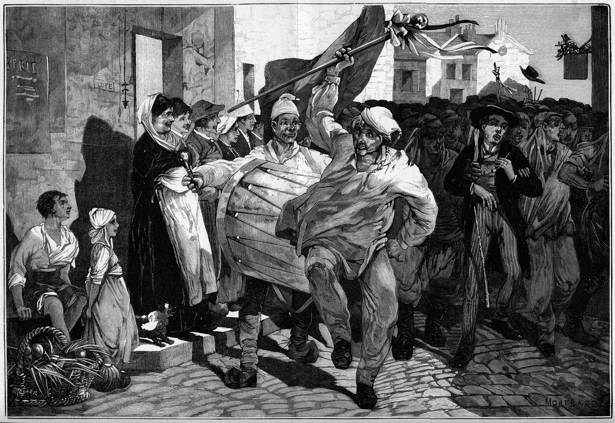 Militärtjänst: lottning i Bourgogne, värnpliktiga nära Macon. Gravyr av Montbart i ""The Illustrous World"" nr 1299 av 18 februari 1882. av Charles Auguste Loye
