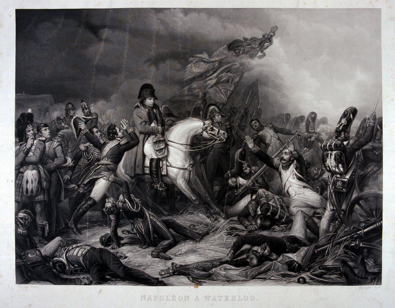 Napoleon (1769-1821) vid slaget vid Waterloo, 1815 (mezzotint) av Carl von Steuben