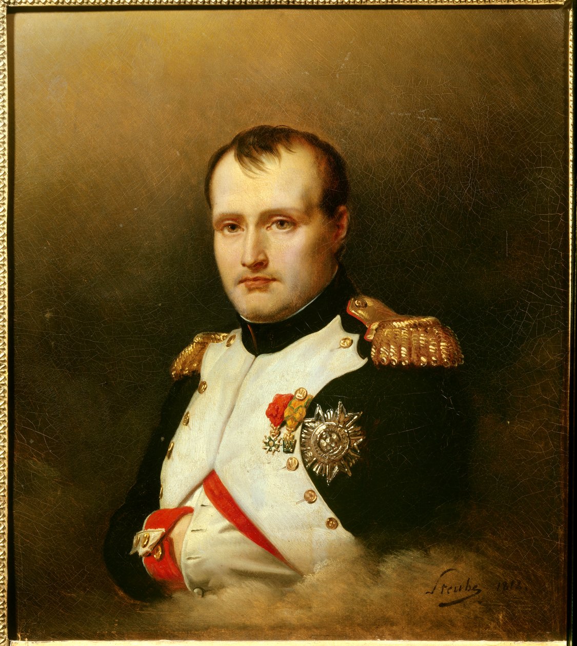 Porträtt av Napoleon I (1769-1821) Dekorerande järnkrona och hederslegionsmålning av Charles Auguste Steuben (1788-1856) 1812 Paris, Musee de la Legion d