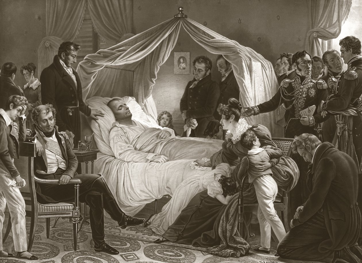 Napoleon på sin dödsbädd, 5 maj 1821 av Charles Auguste after Steuben
