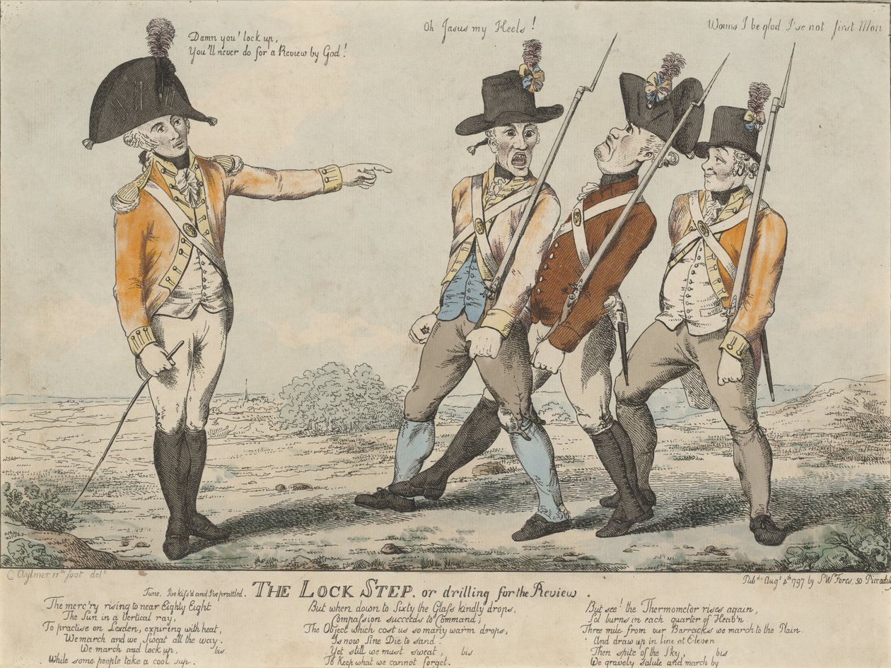 Låssteget, eller borrning för recensionen, 1797 (färgad etsning) av Charles Aylmer