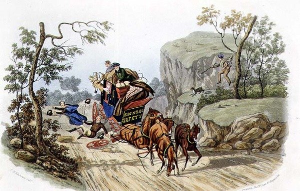 "Olyckor kommer att hända med de bäst utsedda tränarna!", graverad av R.G. Reeve (fl.1811-37) pub. av Thomas McLean av Charles B. (after) Newhouse