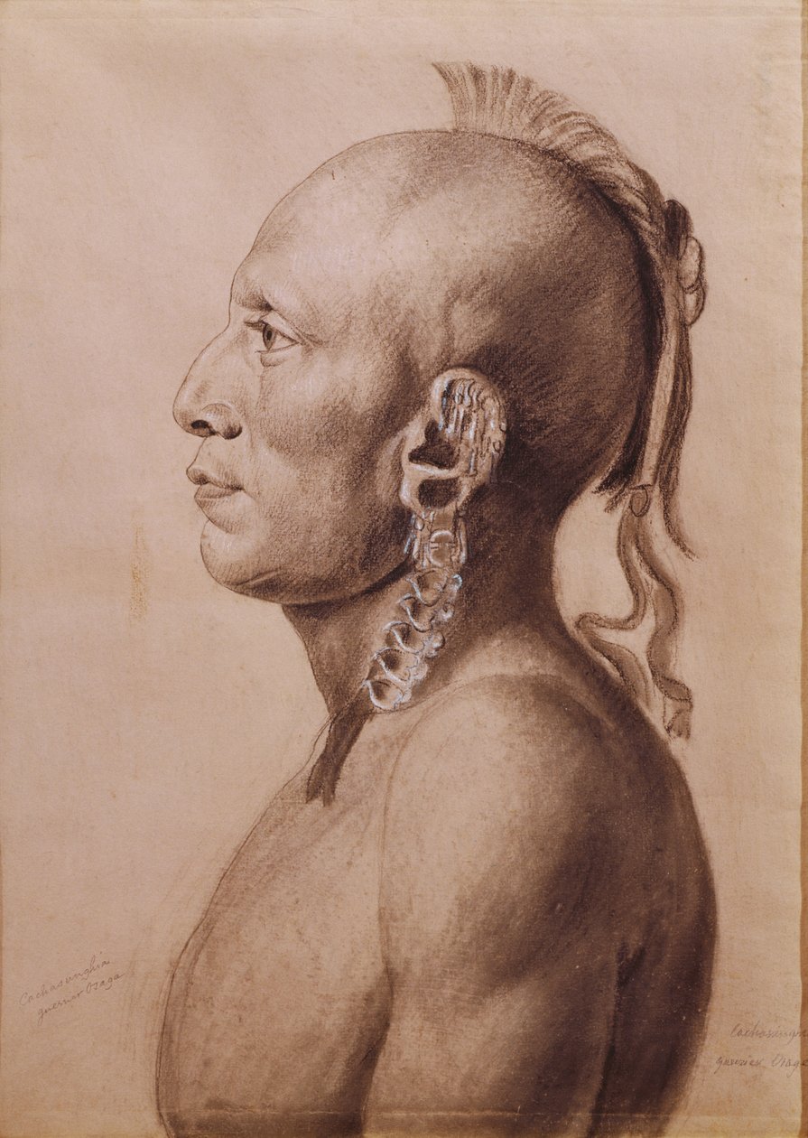 Cachasunghia, en Osage Warrior, 1806 (penna och kol på papper) av Charles Balthazar Julien Févret de Saint Mémin