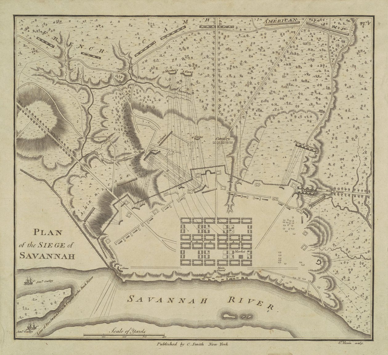 Plan för belägringen av Savannah, 1796. av Charles Balthazar Julien Févret de Saint Mémin
